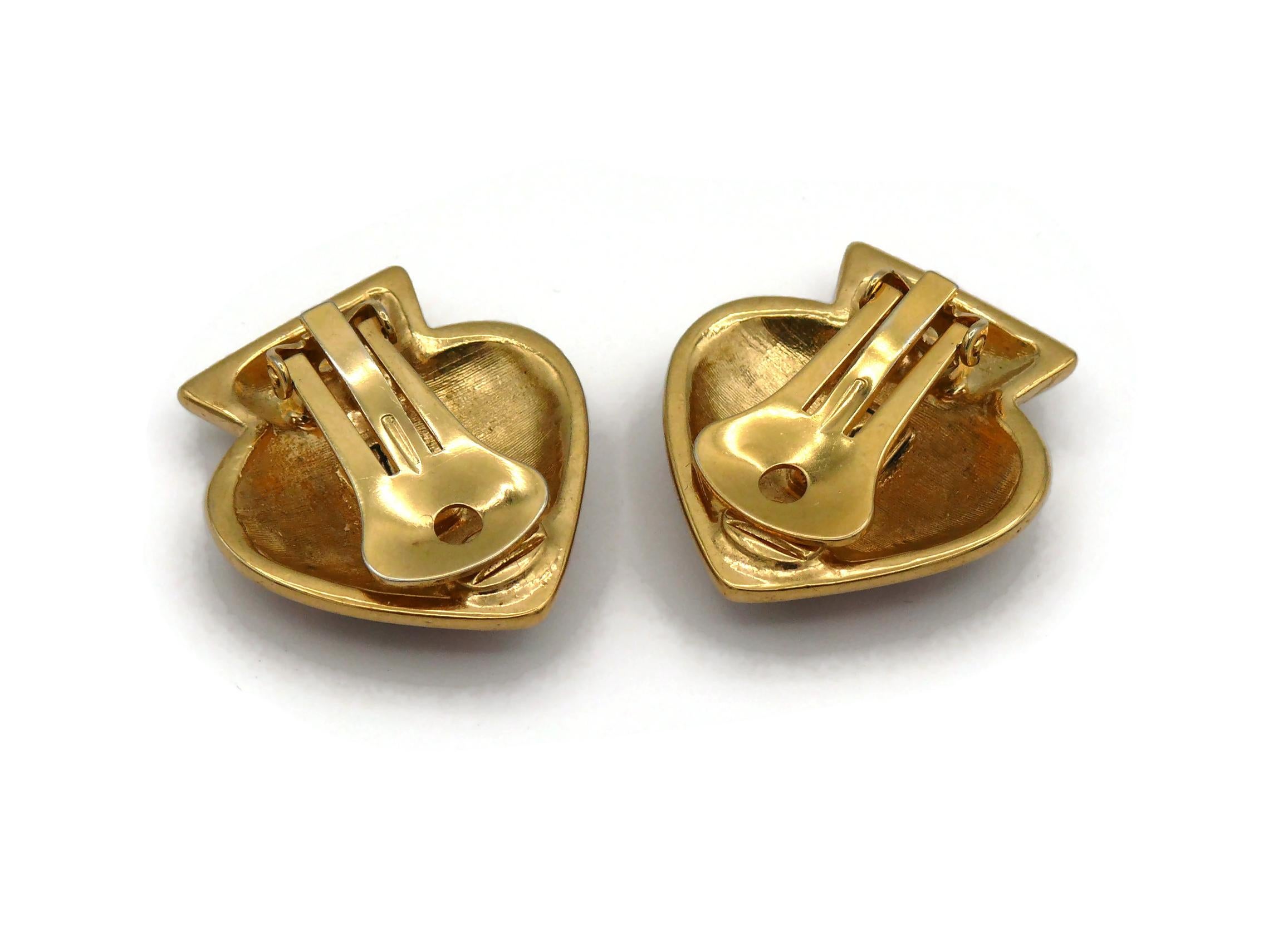 YVES SAINT LAURENT YSL Vintage Jewelled Spade Clip-On Earrings For Sale 3