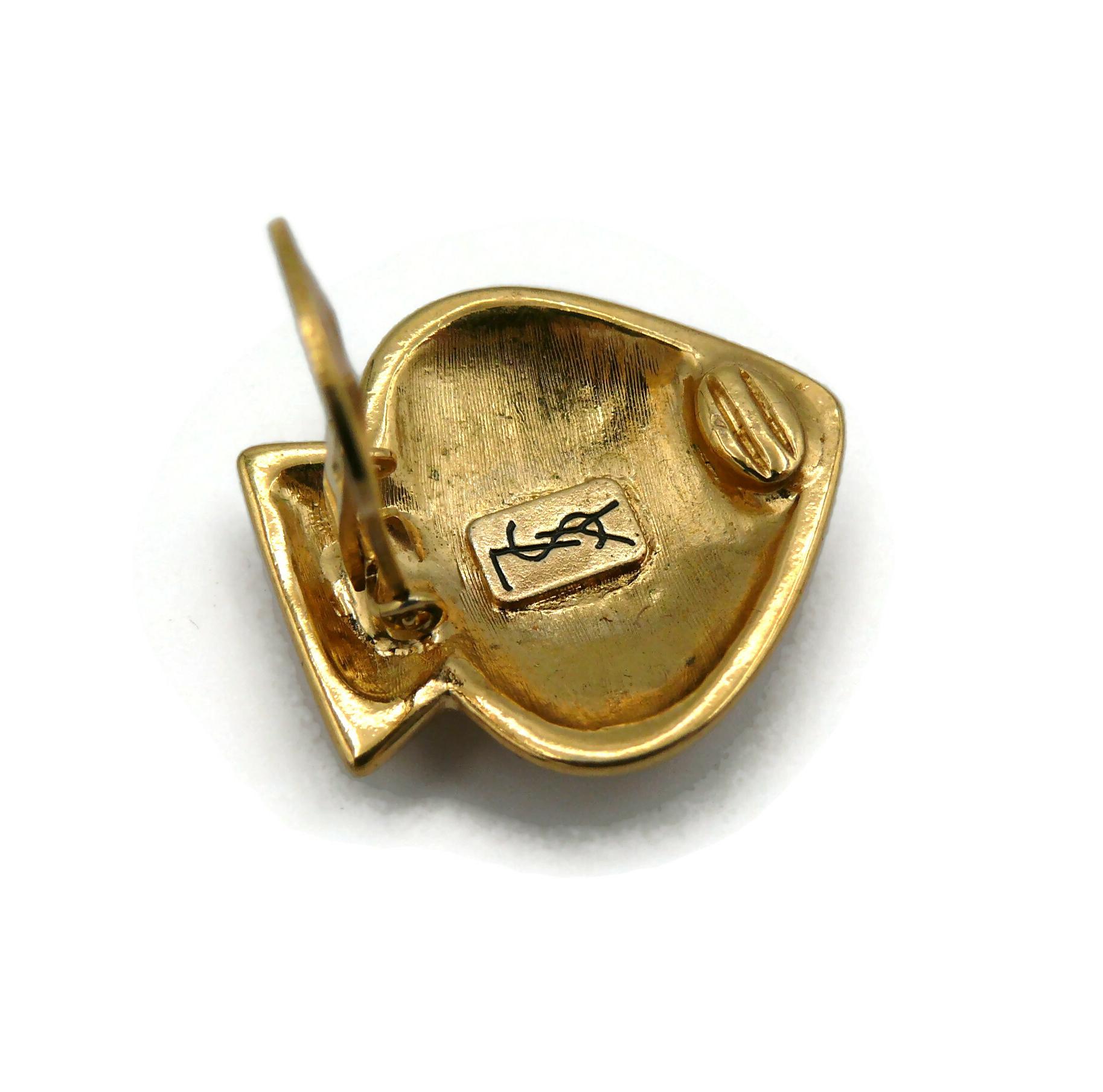 YVES SAINT LAURENT YSL Vintage Jewelled Spade Clip-On Earrings For Sale 4