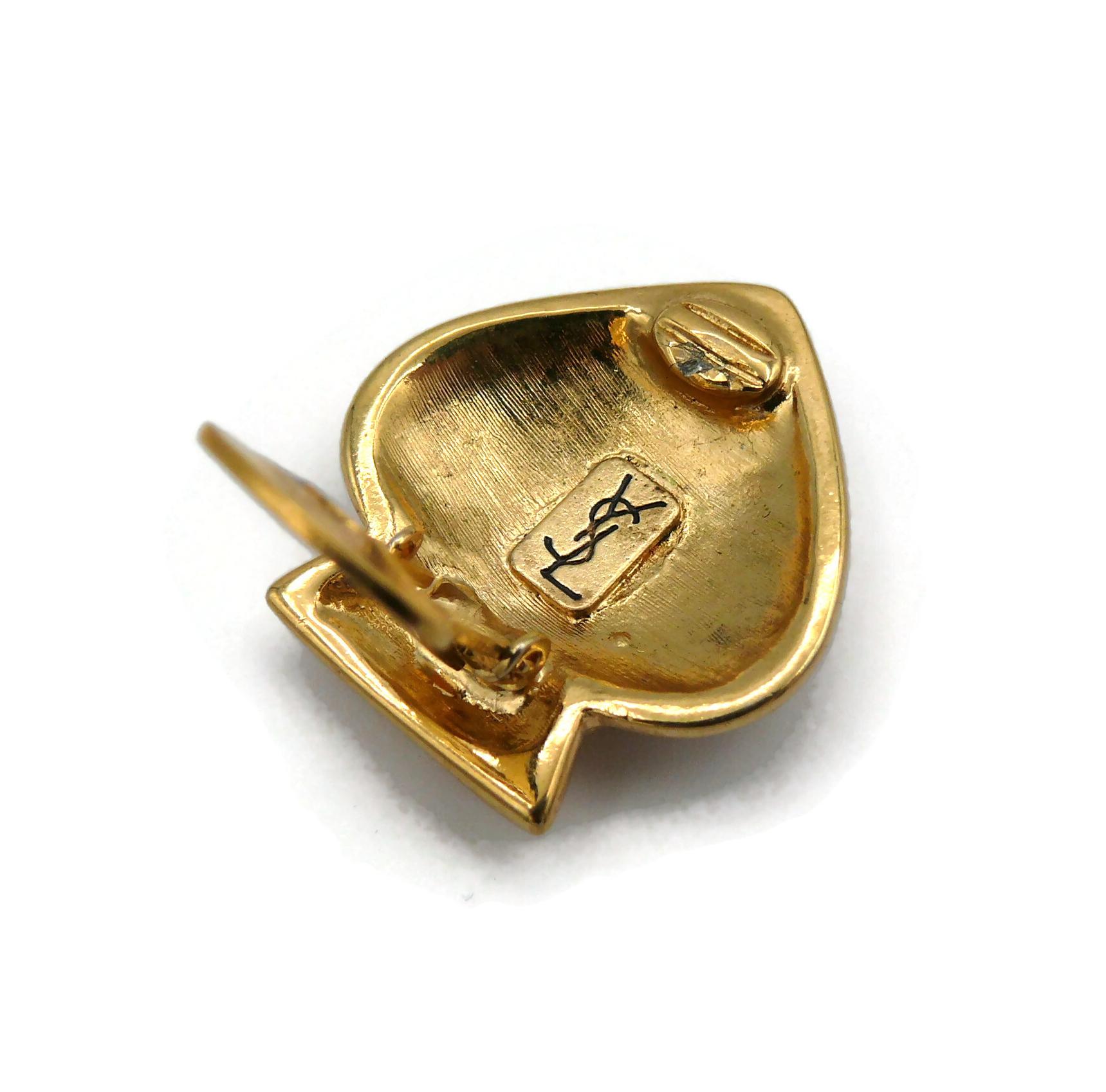 YVES SAINT LAURENT YSL Vintage Jewelled Spade Clip-On Earrings For Sale 5