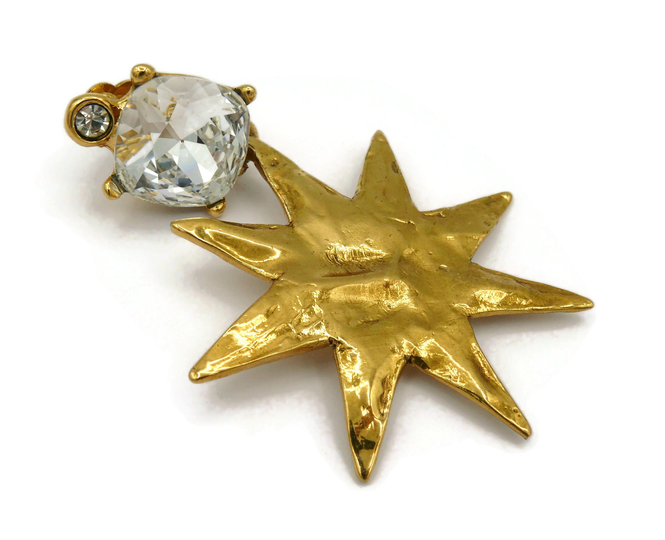 YVES SAINT LAURENT YSL Vintage Jewelled Sun Dangling Earrings For Sale 3