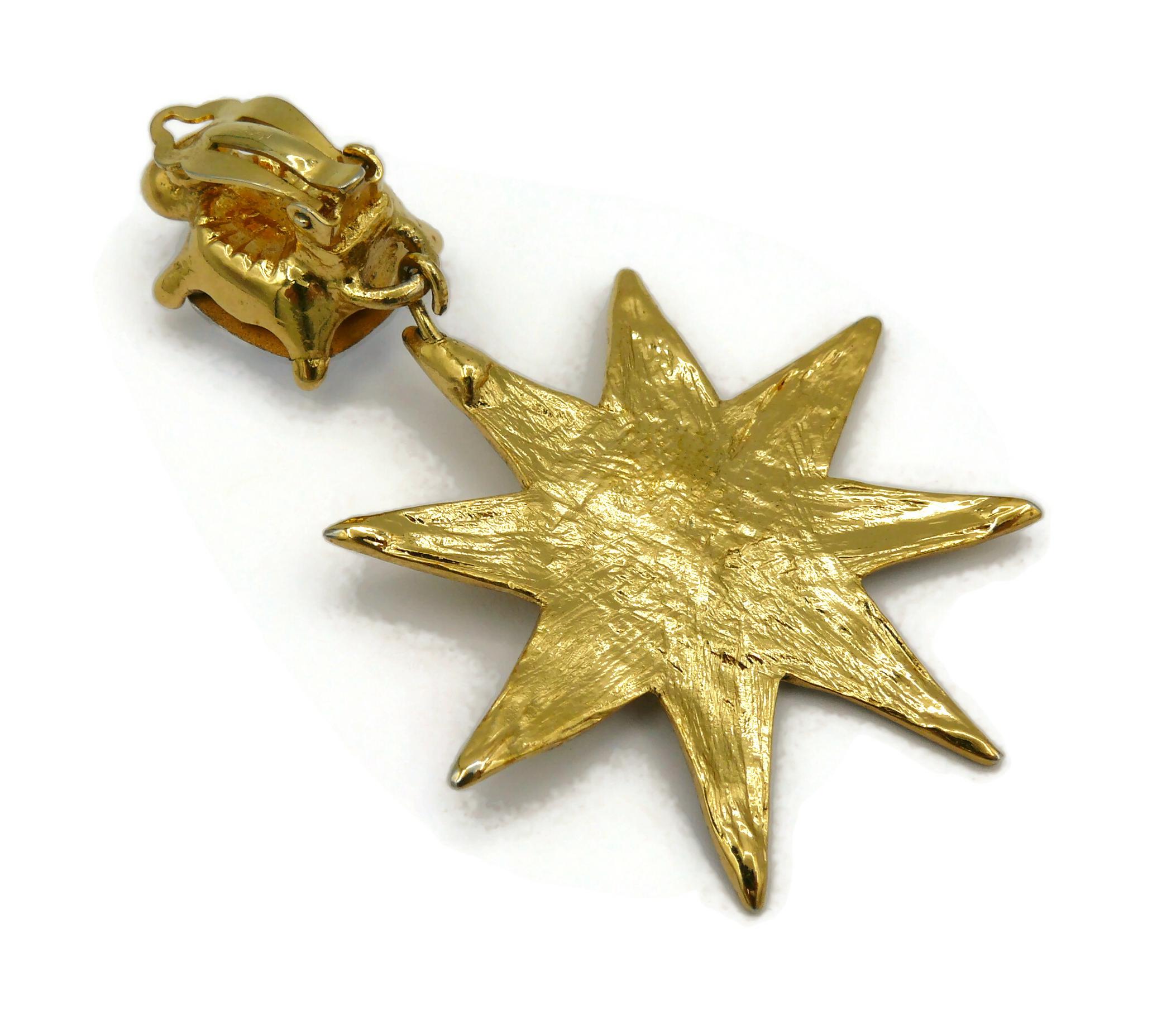 YVES SAINT LAURENT YSL Vintage Jewelled Sun Dangling Earrings For Sale 6