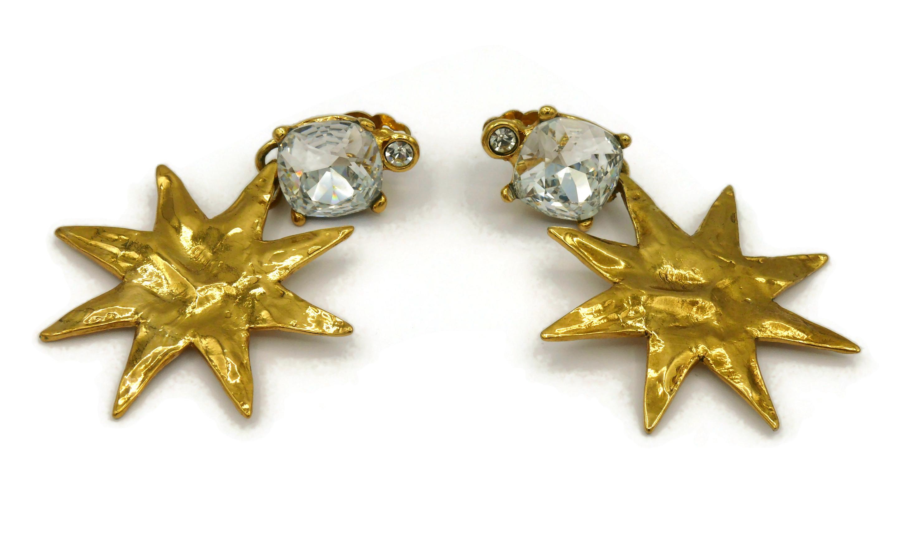 YVES SAINT LAURENT YSL Vintage Jewelled Sun Dangling Earrings For Sale 1