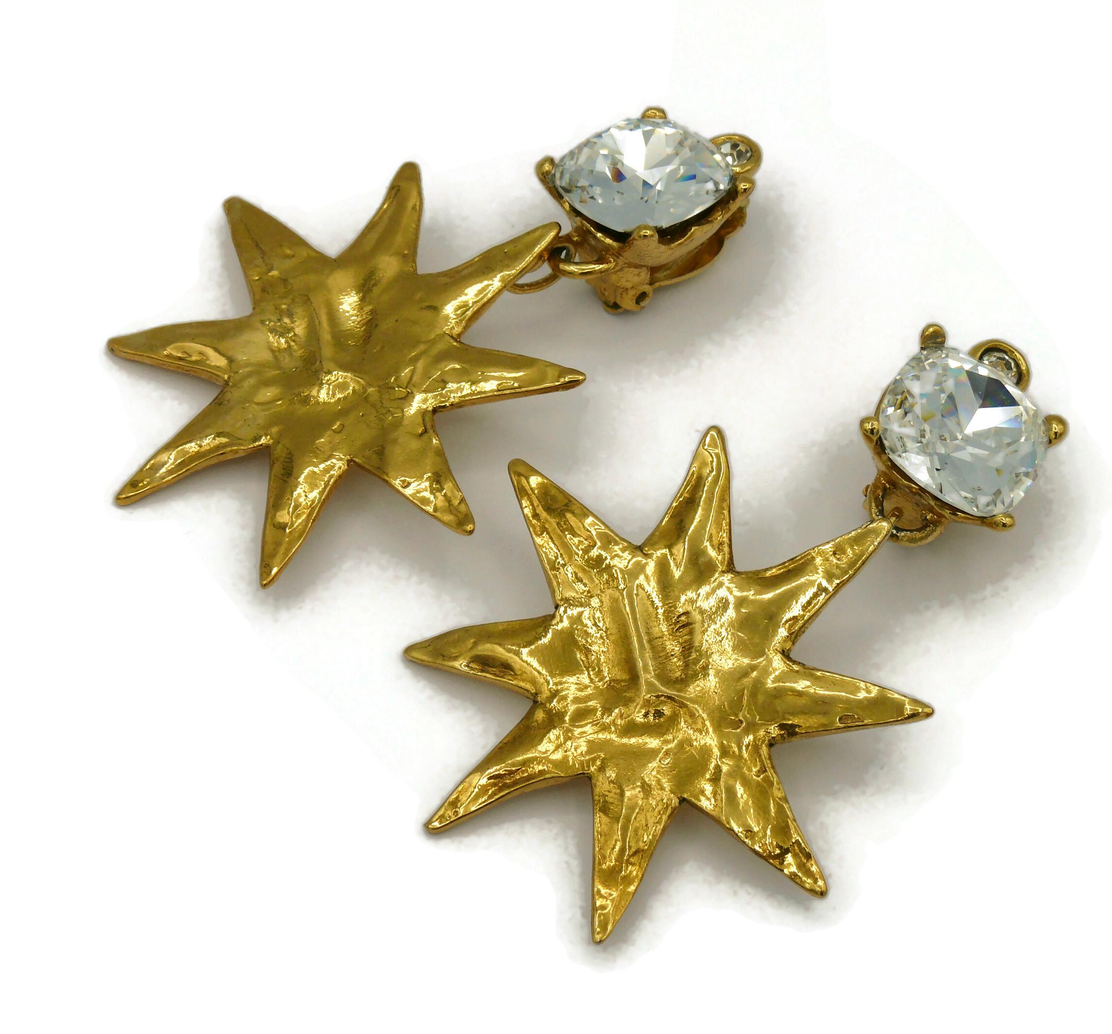 YVES SAINT LAURENT YSL Vintage Jewelled Sun Dangling Earrings For Sale 2