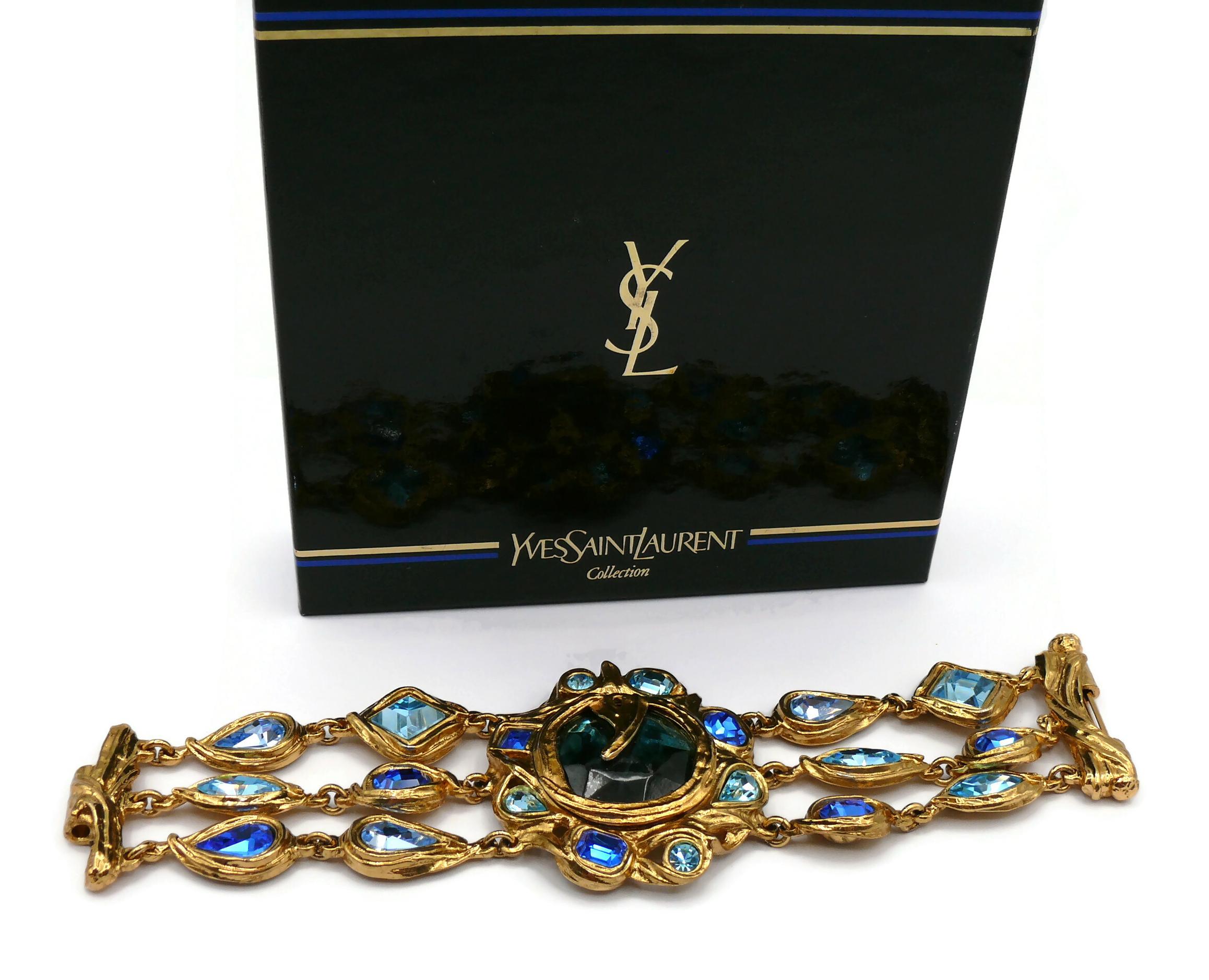 YVES SAINT LAURENT YSL Vintage Juwelenbesetztes dreistrangiges Cadix-Armband im Zustand „Hervorragend“ im Angebot in Nice, FR