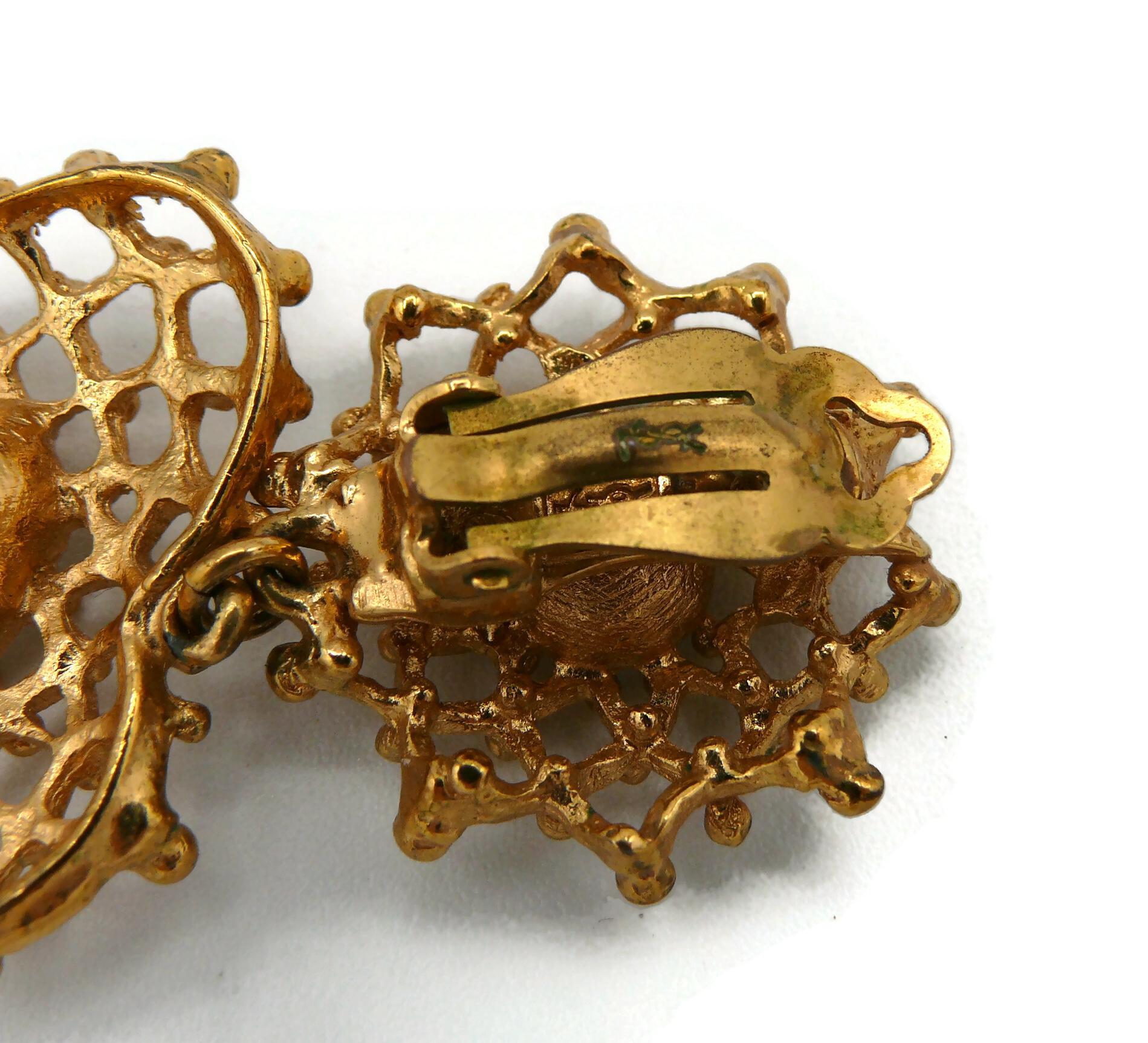 YVES SAINT LAURENT YSL Vintage Jewelled Wire Mesh Heart Dangling Earrings For Sale 5