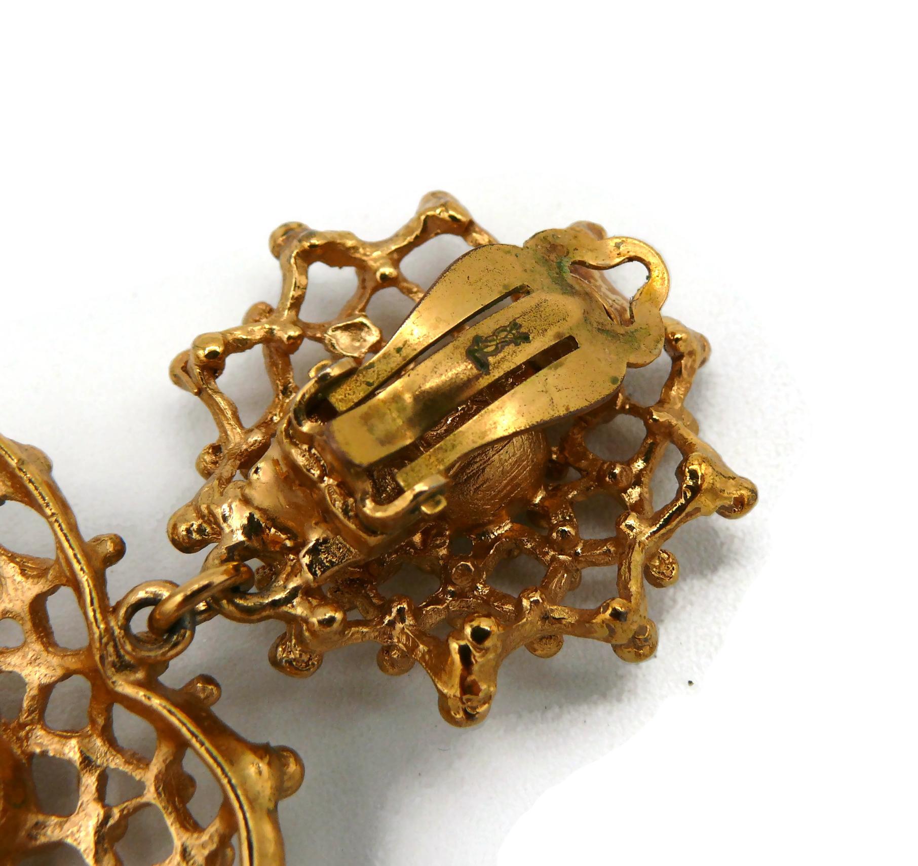 YVES SAINT LAURENT YSL Vintage Jewelled Wire Mesh Heart Dangling Earrings For Sale 6