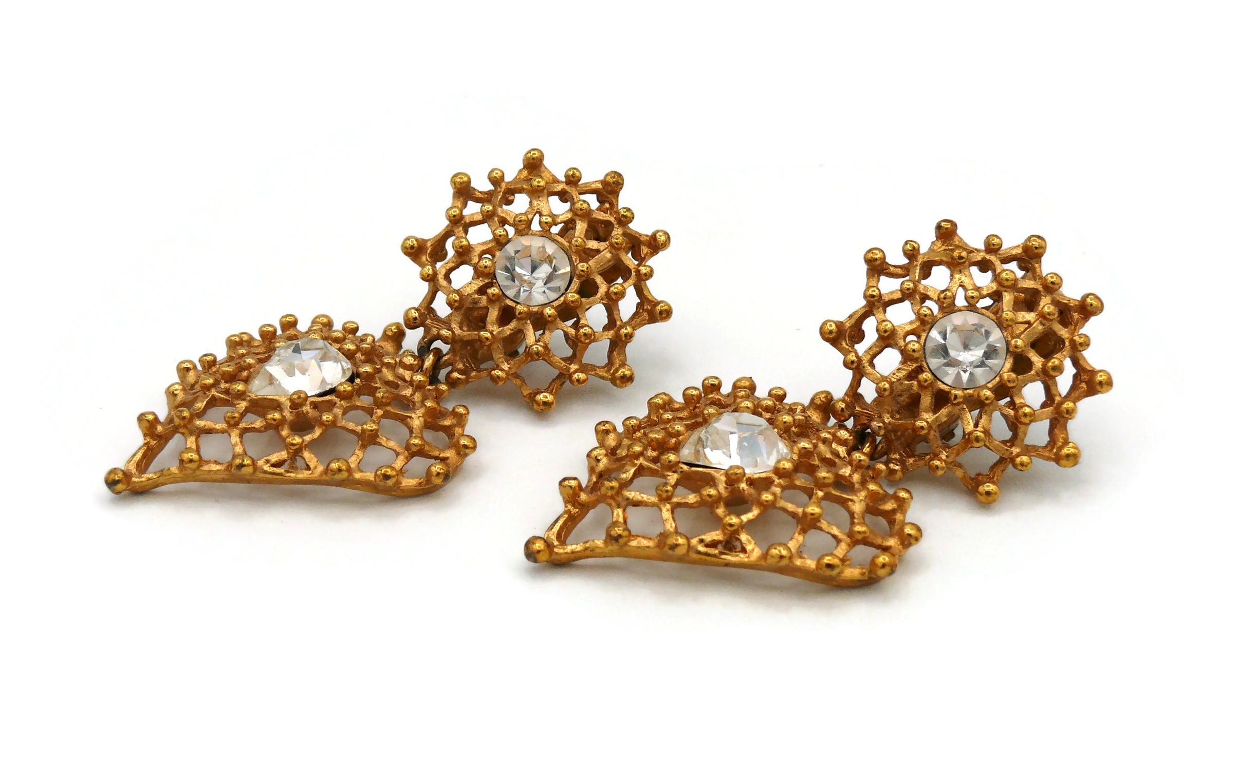 Women's YVES SAINT LAURENT YSL Vintage Jewelled Wire Mesh Heart Dangling Earrings For Sale
