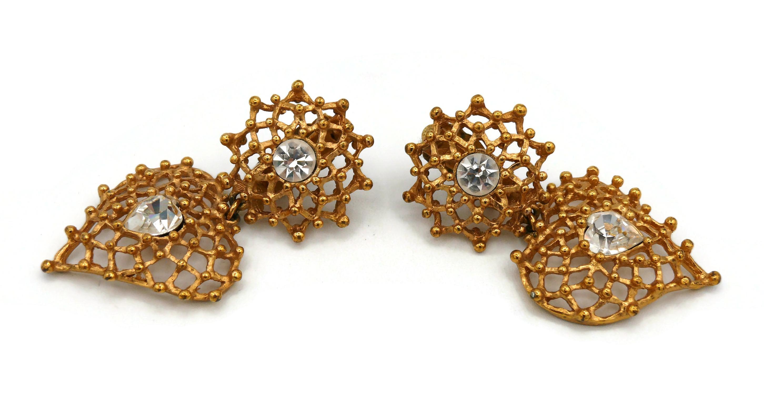 YVES SAINT LAURENT YSL Vintage Jewelled Wire Mesh Heart Dangling Earrings For Sale 1