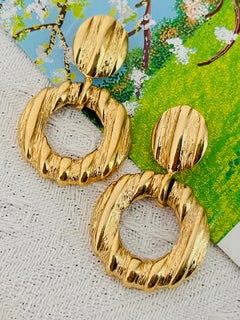 Yves Saint Laurent YSL Vintage Large Bamboo Circle Hoop Door Knocker Earrings