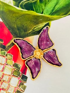 Yves Saint Laurent YSL Vintage Large Butterfly Purple Enamel Ripple Gold Brooch