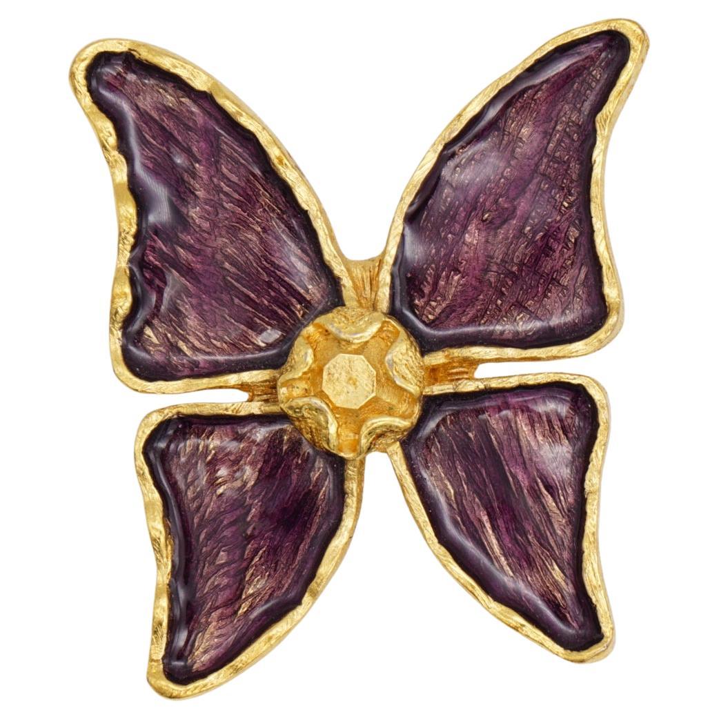 Yves Saint Laurent YSL Vintage Large Butterfly Purple Enamel Ripple Gold Brooch