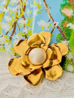 Yves Saint Laurent YSL Vintage Large Camellia Flower White Round Pearl Brooch