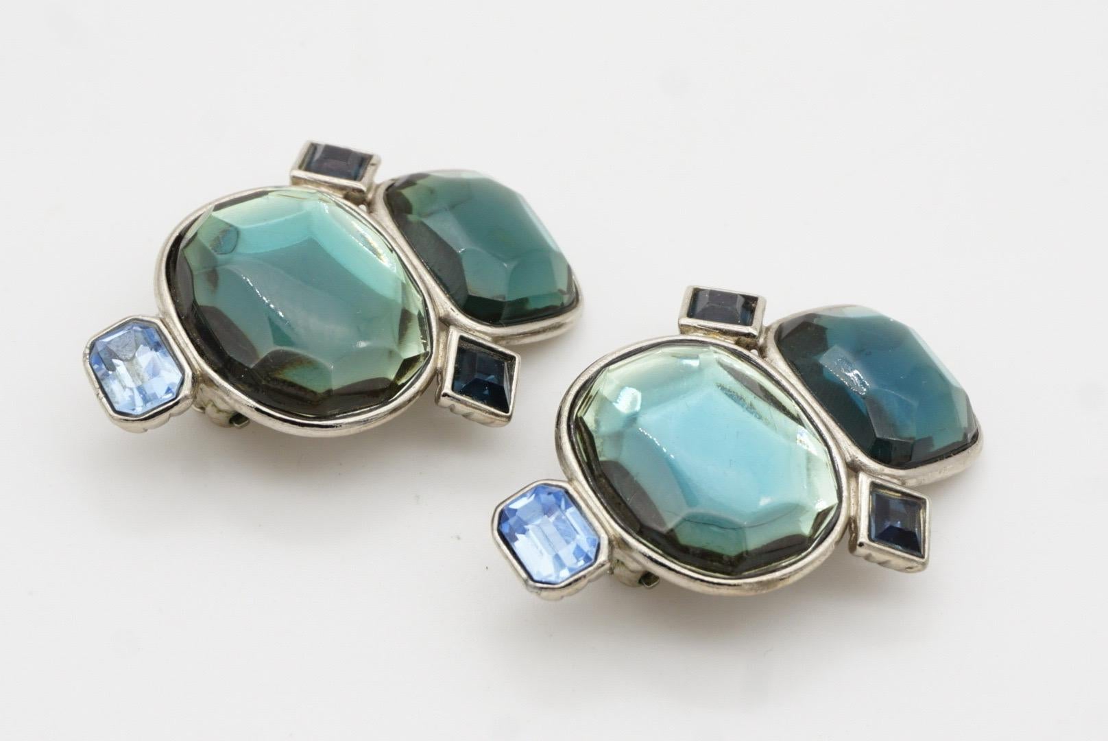 Yves Saint Laurent YSL Vintage Large Double Lake Blue Green Crystals Earrings For Sale 5
