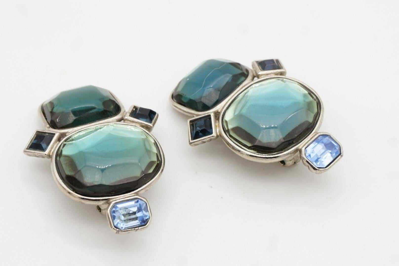 Yves Saint Laurent YSL Vintage Large Double Lake Blue Green Crystals Earrings 6
