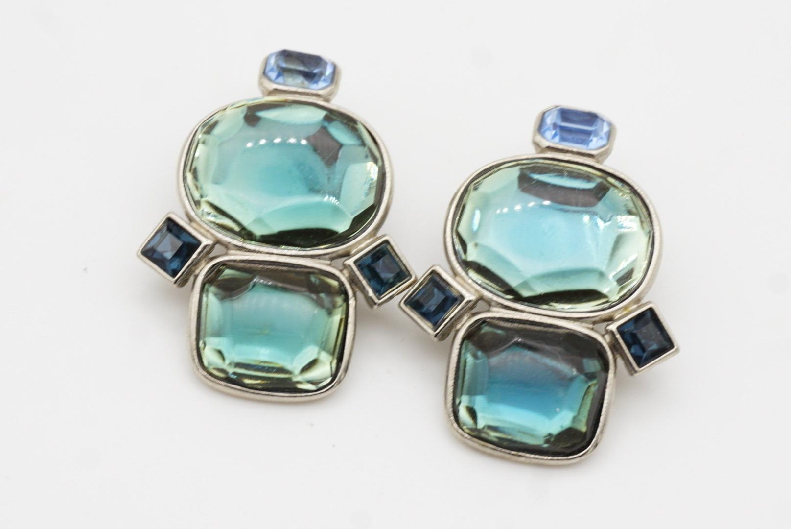 Yves Saint Laurent YSL Vintage Large Double Lake Blue Green Crystals Earrings For Sale 6