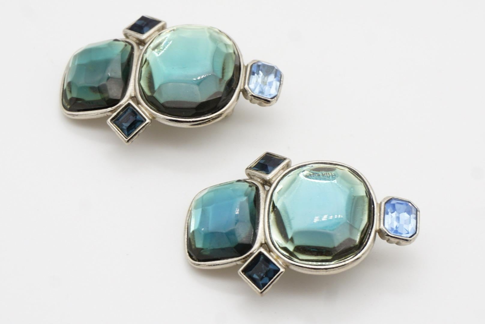 Yves Saint Laurent YSL Vintage Large Double Lake Blue Green Crystals Earrings For Sale 8