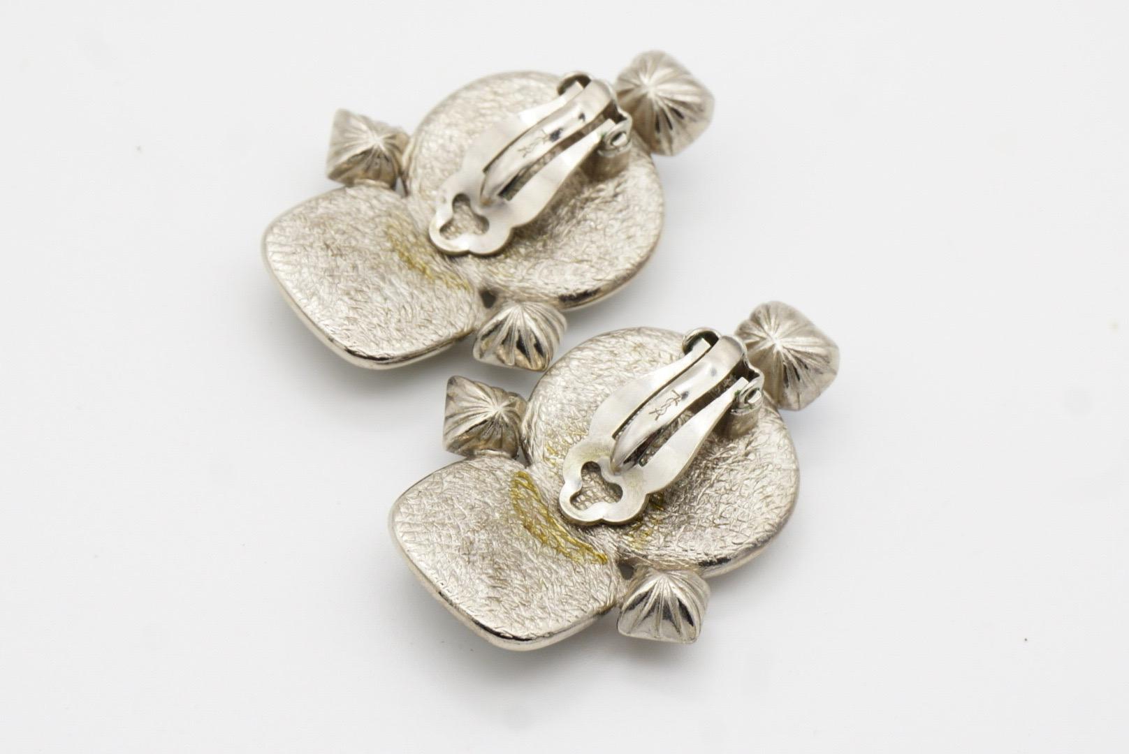 Yves Saint Laurent YSL Vintage Große Doppelsee-Ohrringe mit blauen und grünen Kristallen im Angebot 9