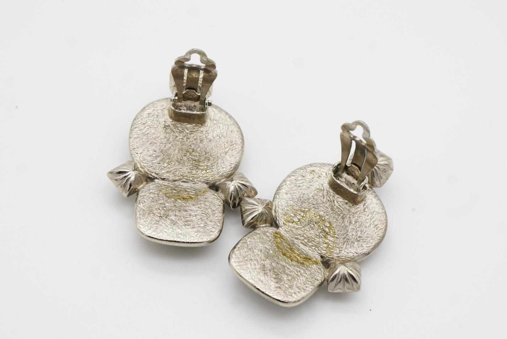 Yves Saint Laurent YSL Vintage Large Double Lake Blue Green Crystals Earrings For Sale 10