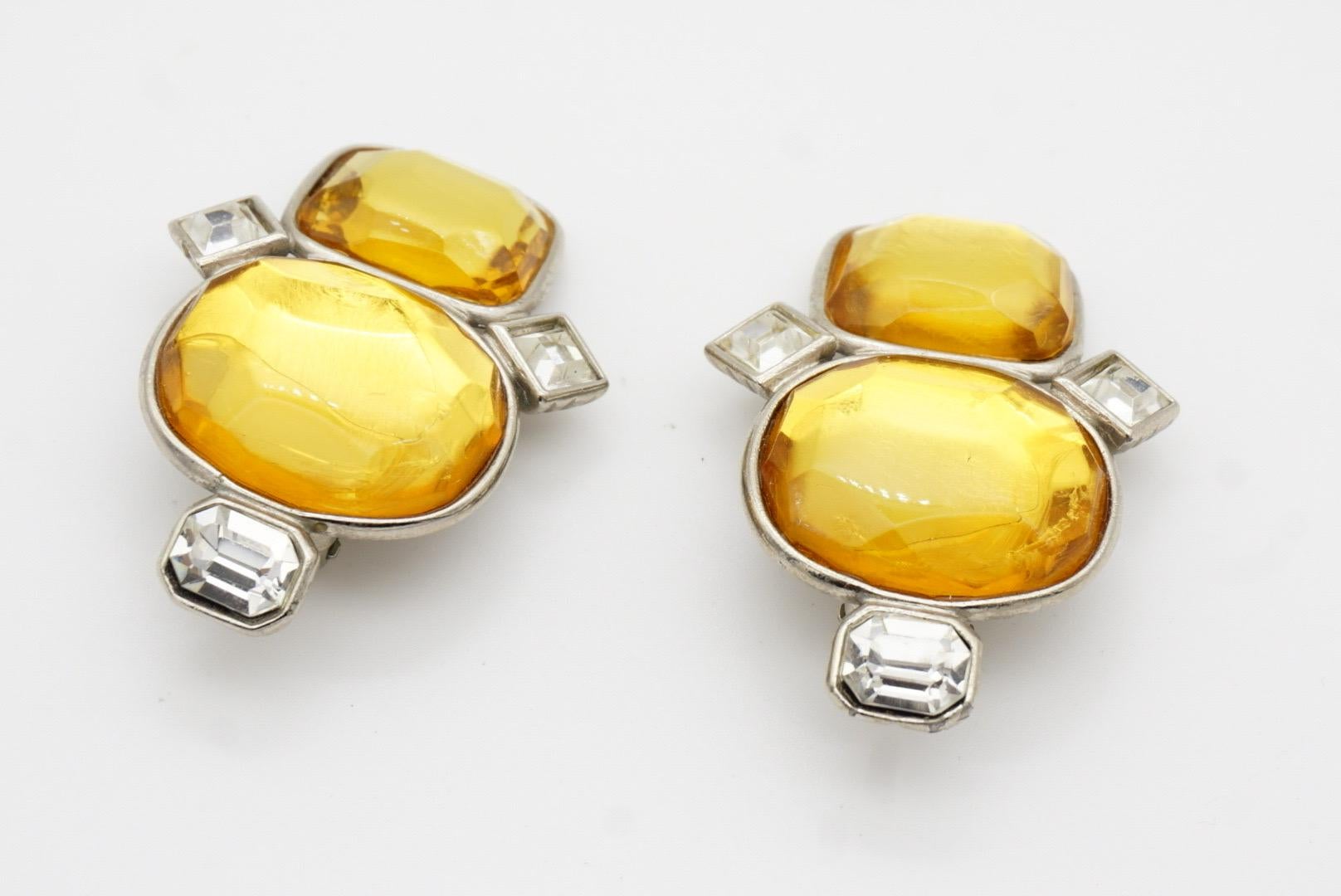 Yves Saint Laurent YSL Vintage Large Double Yellow Crystals Oval Clip Earrings For Sale 5