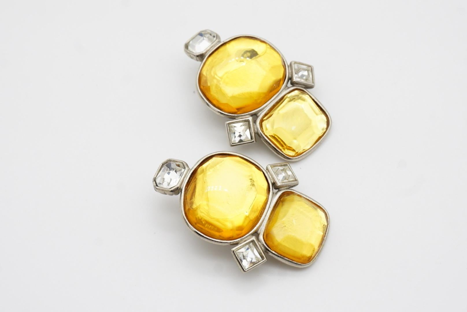 Yves Saint Laurent YSL Vintage Large Double Yellow Crystals Oval Clip Earrings For Sale 6