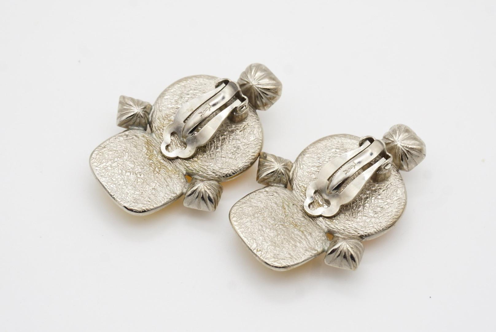 Pendientes de clip ovalados con doble cristal amarillo Yves Saint Laurent YSL Vintage en venta 7