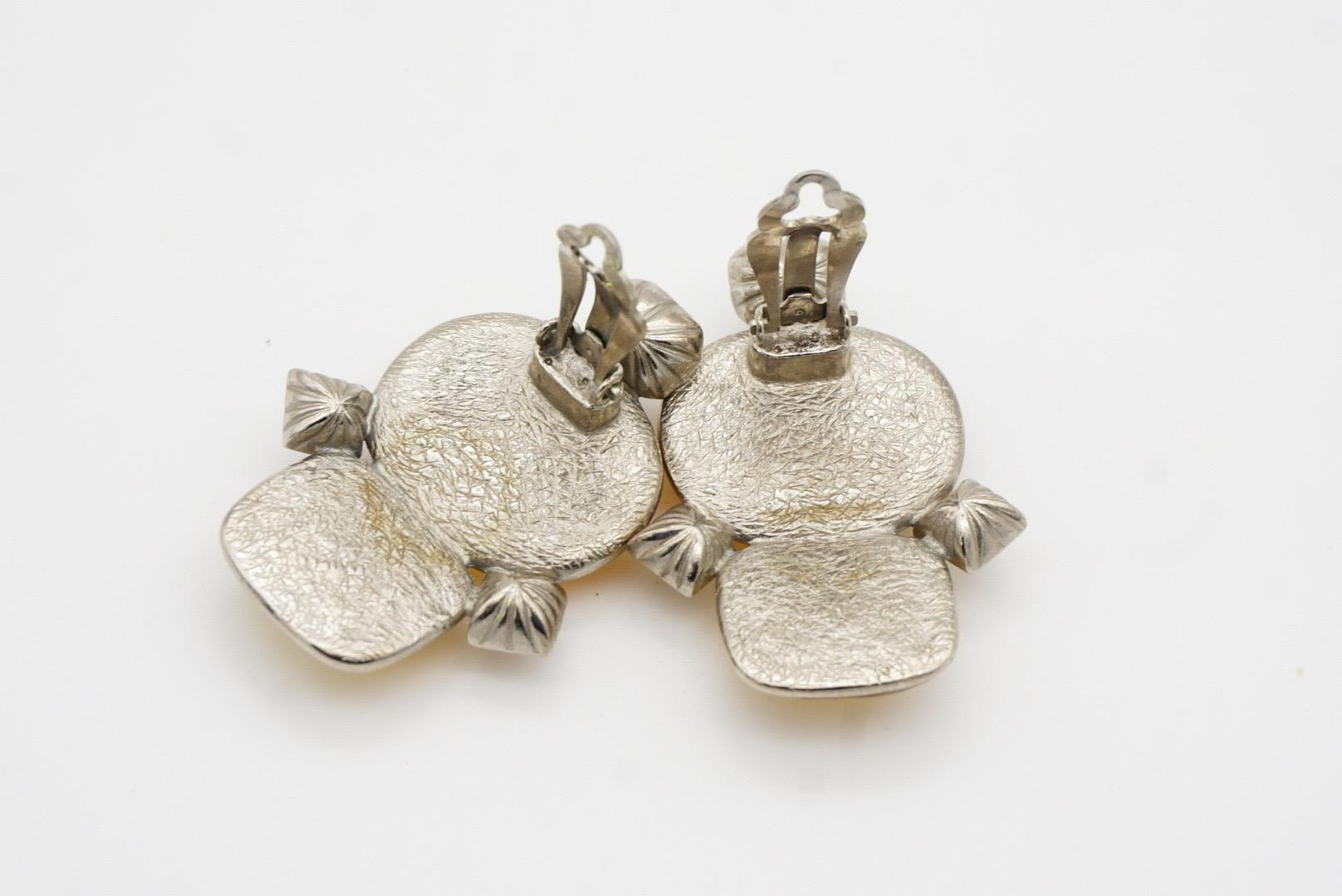 Yves Saint Laurent YSL Vintage Large Double Yellow Crystals Oval Clip Earrings For Sale 8