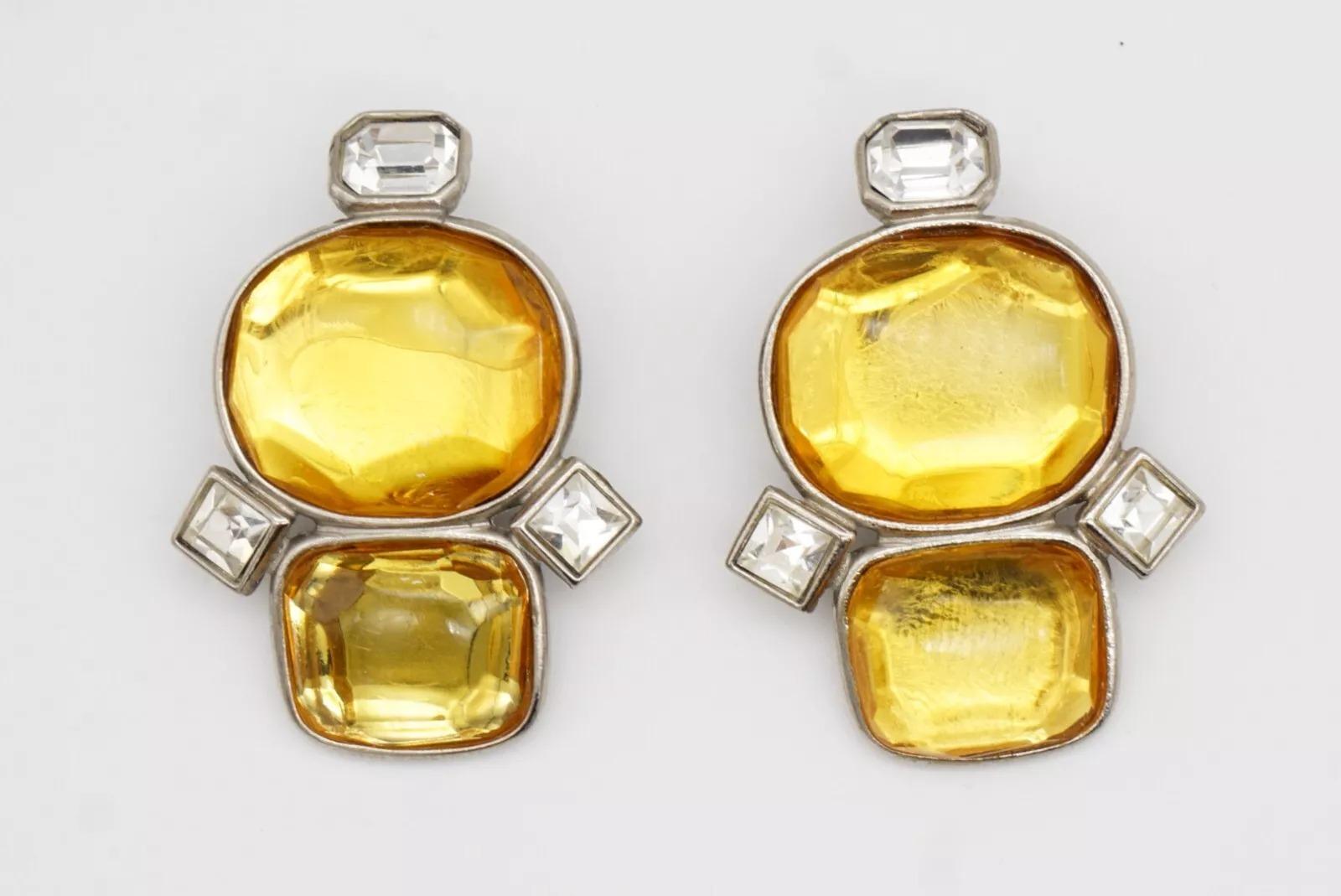 Pendientes de clip ovalados con doble cristal amarillo Yves Saint Laurent YSL Vintage en venta 9