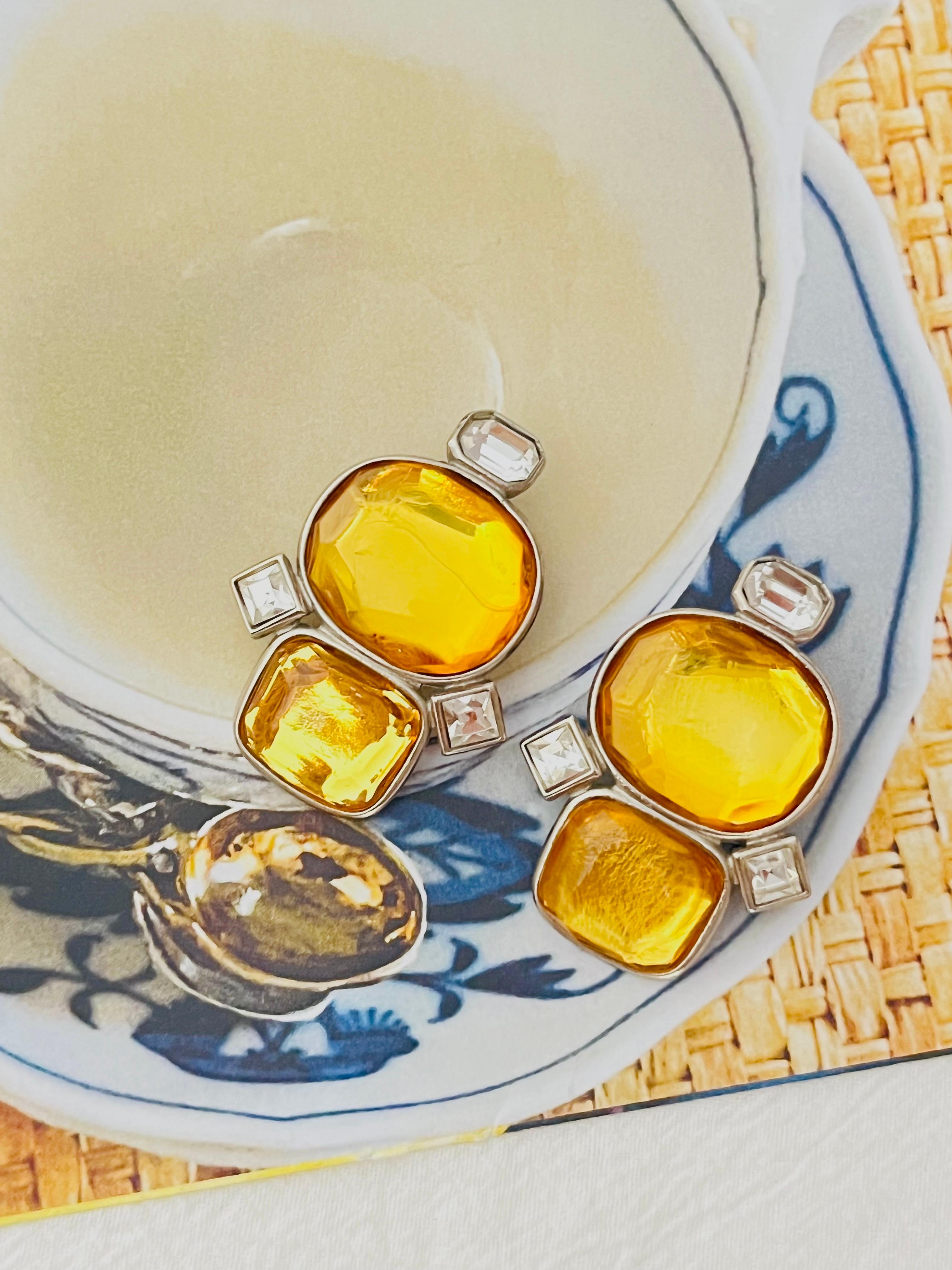 Women's or Men's Yves Saint Laurent YSL Vintage Large Double Yellow Crystals Oval Clip Earrings For Sale