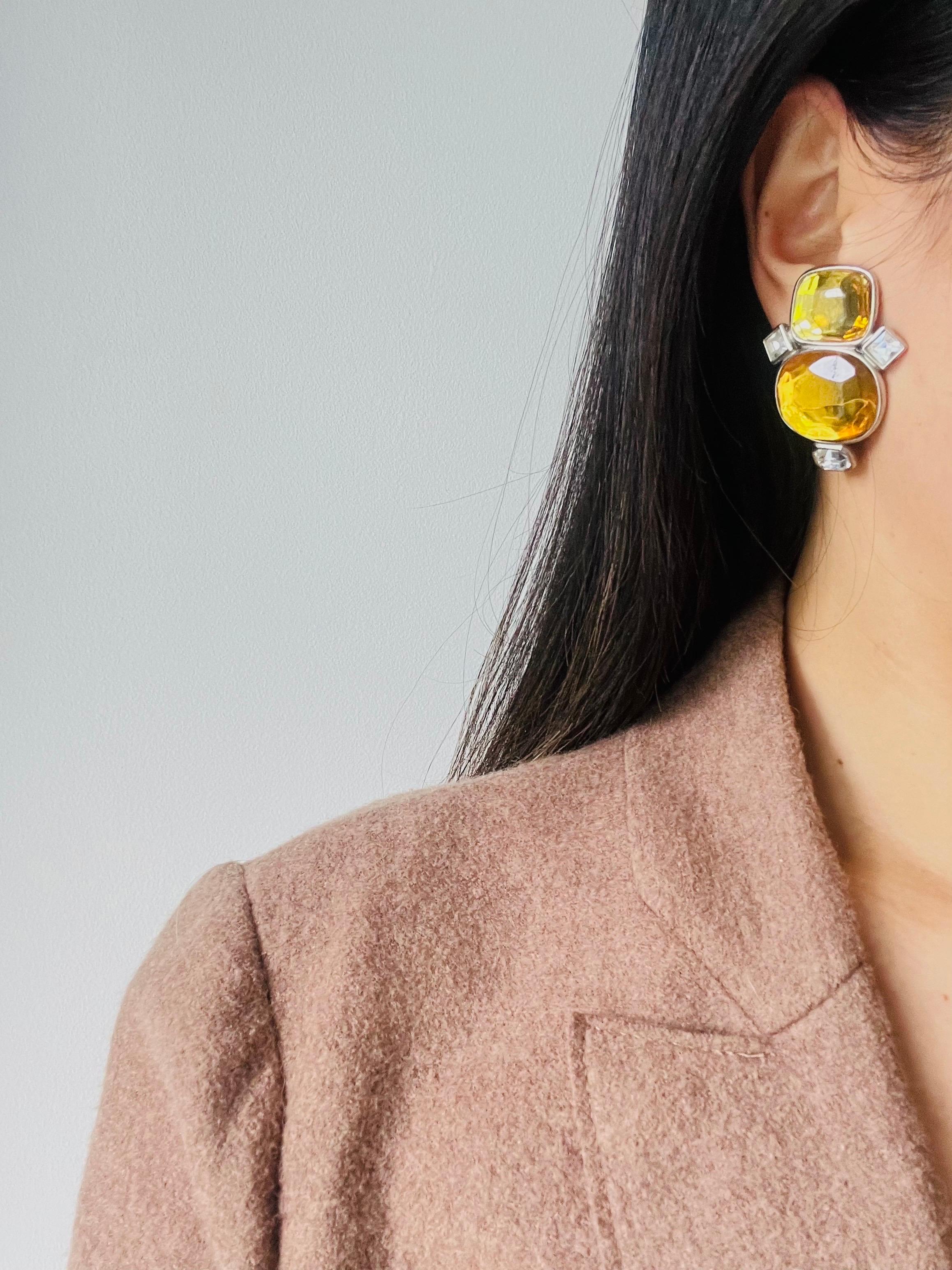 Yves Saint Laurent YSL Vintage Large Double Yellow Crystals Oval Clip Earrings For Sale 1