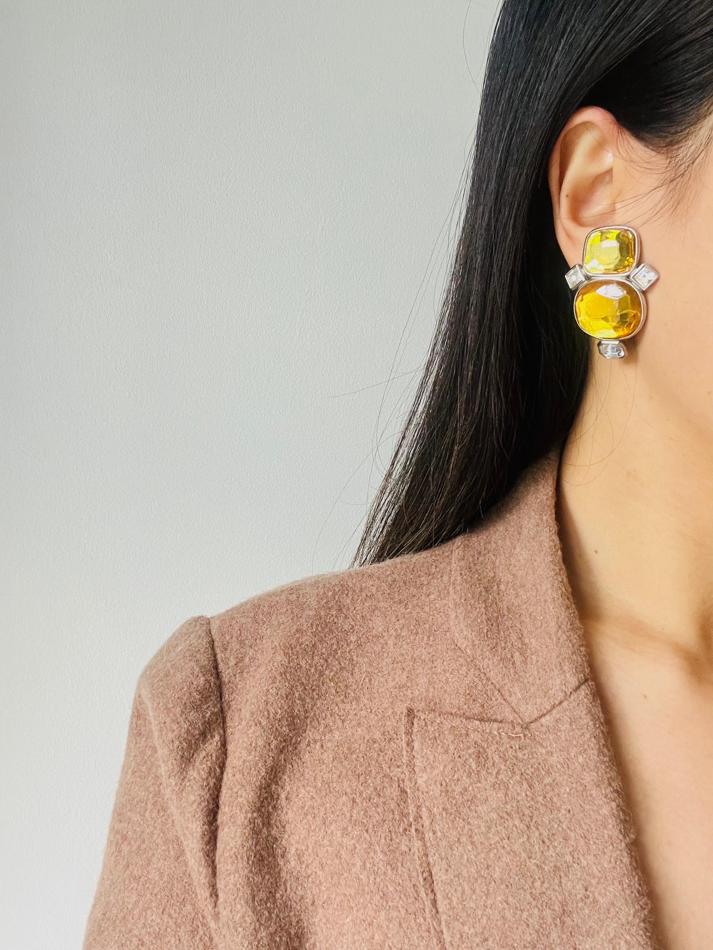 Pendientes de clip ovalados con doble cristal amarillo Yves Saint Laurent YSL Vintage en venta 2