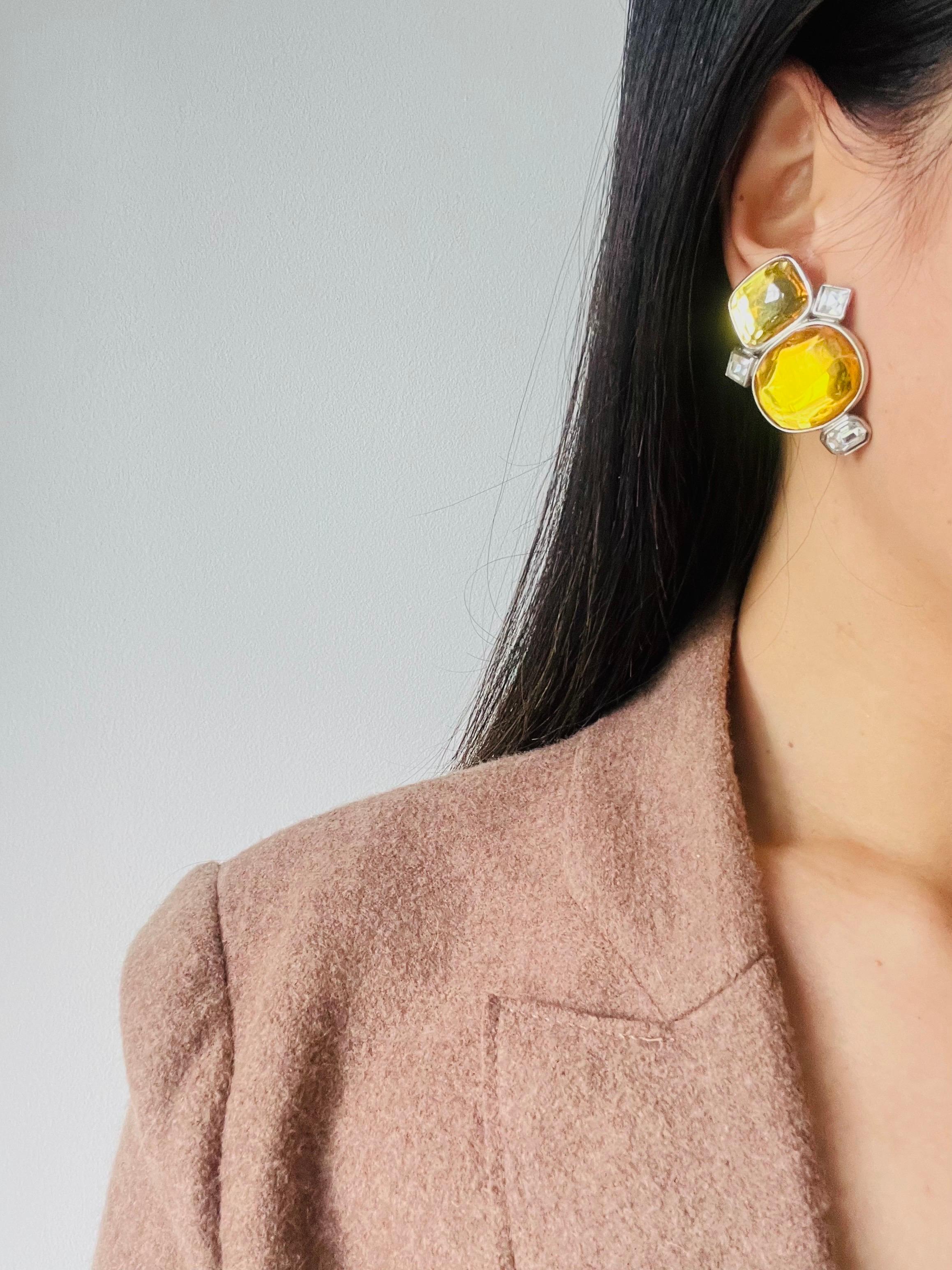Yves Saint Laurent YSL Vintage Large Double Yellow Crystals Oval Clip Earrings For Sale 3