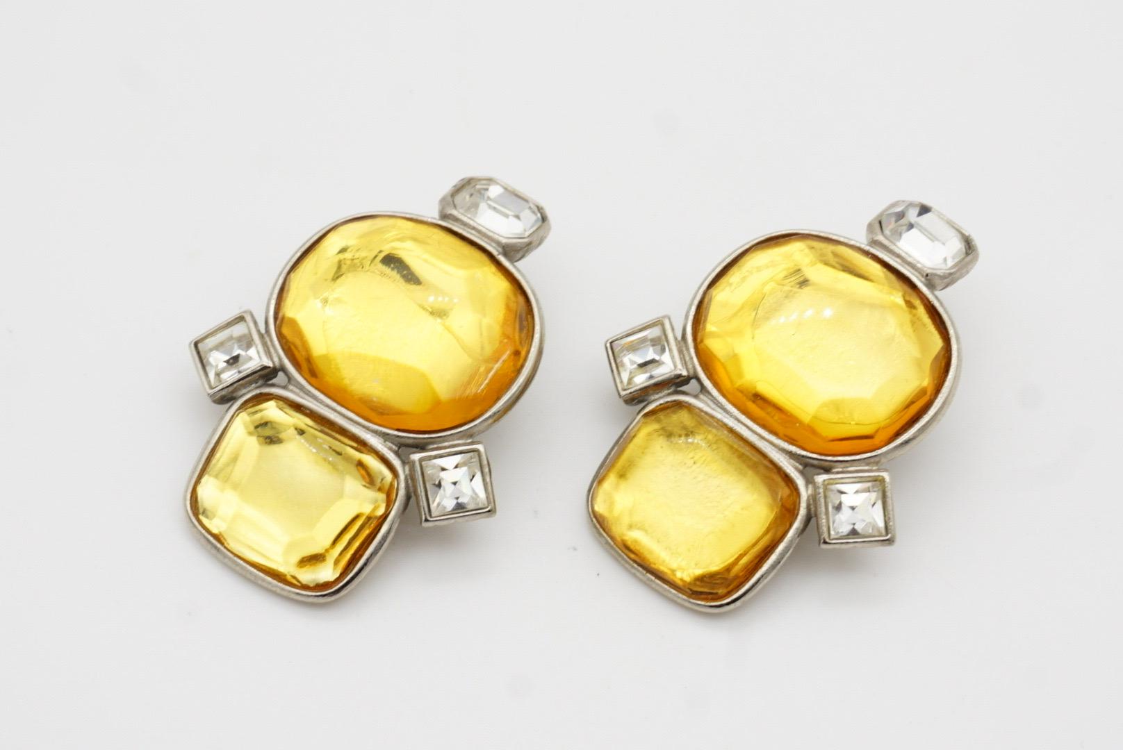 Pendientes de clip ovalados con doble cristal amarillo Yves Saint Laurent YSL Vintage en venta 4