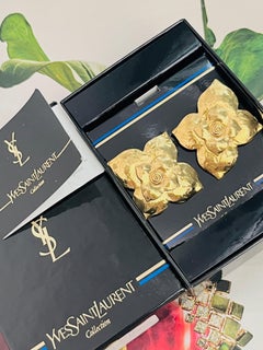 Yves Saint Laurent YSL Vintage Large Gold Double Layer Dogwood Flower Earrings