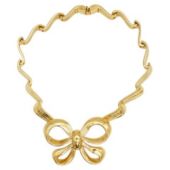 Yves Saint Laurent YSL Vintage Große Goldknoten Schleife Schmetterling Band Halskette