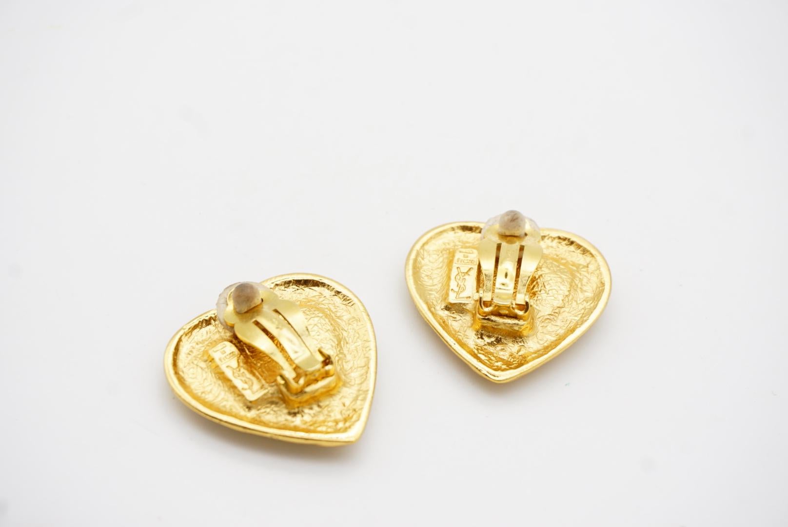 Yves Saint Laurent YSL Vintage Large Gripoix Logo Sapphire Heart Clip Earrings For Sale 7