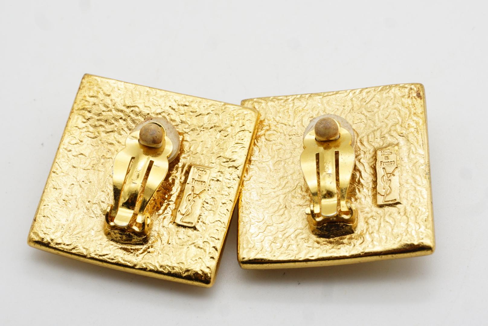 Yves Saint Laurent YSL Vintage Large Gripoix Ruby Square Cube Dot Clip Earrings For Sale 6