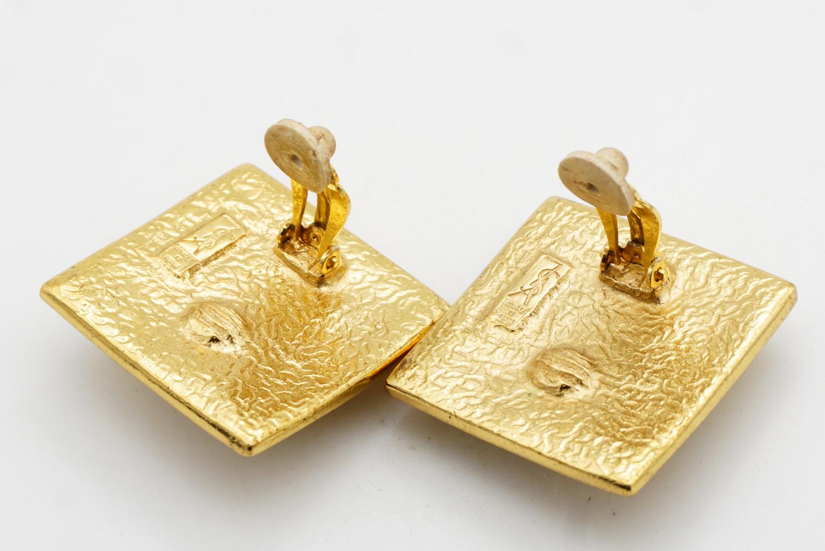 Yves Saint Laurent YSL Vintage Large Gripoix Ruby Square Cube Dot Clip Earrings For Sale 8
