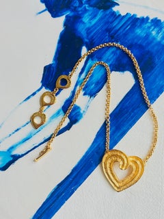 Yves Saint Laurent YSL Vintage Large Heart Love Openwork Pendant Gold Necklace