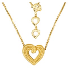 Yves Saint Laurent YSL Vintage Large Heart Love Openwork Pendant Gold Necklace