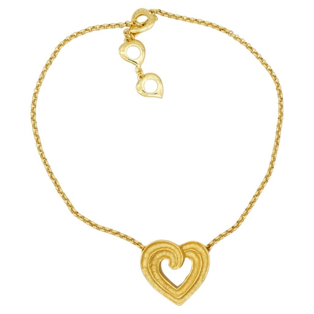 Yves Saint Laurent YSL Vintage Large Heart Love Openwork Pendant Gold Necklace 