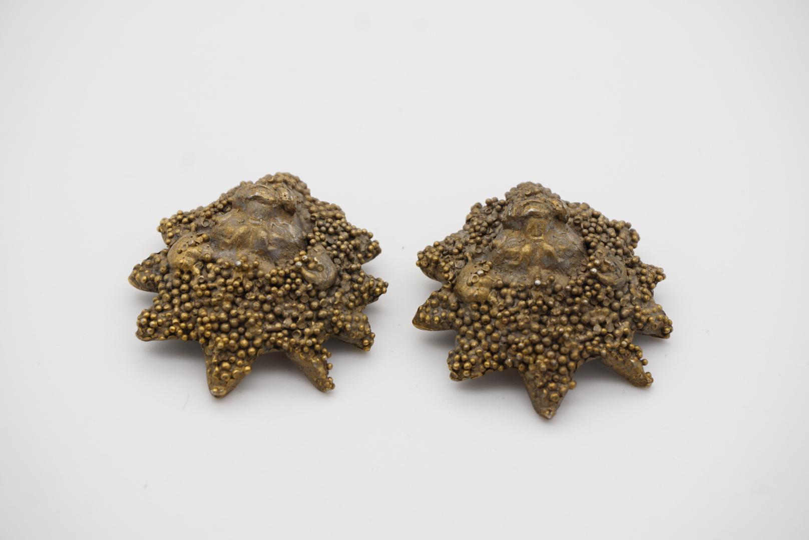 Yves Saint Laurent YSL Vintage Large Lion Animal Polygon Black Clip Earrings For Sale 5