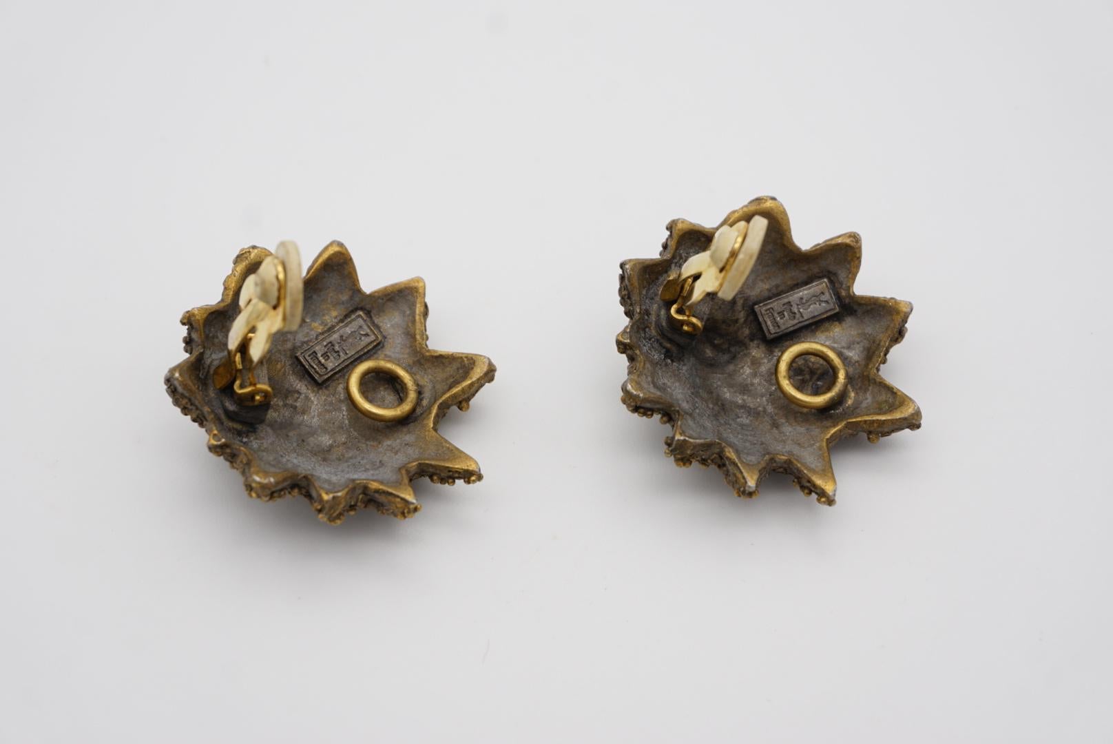 Yves Saint Laurent YSL Vintage Large Lion Animal Polygon Black Clip Earrings For Sale 7