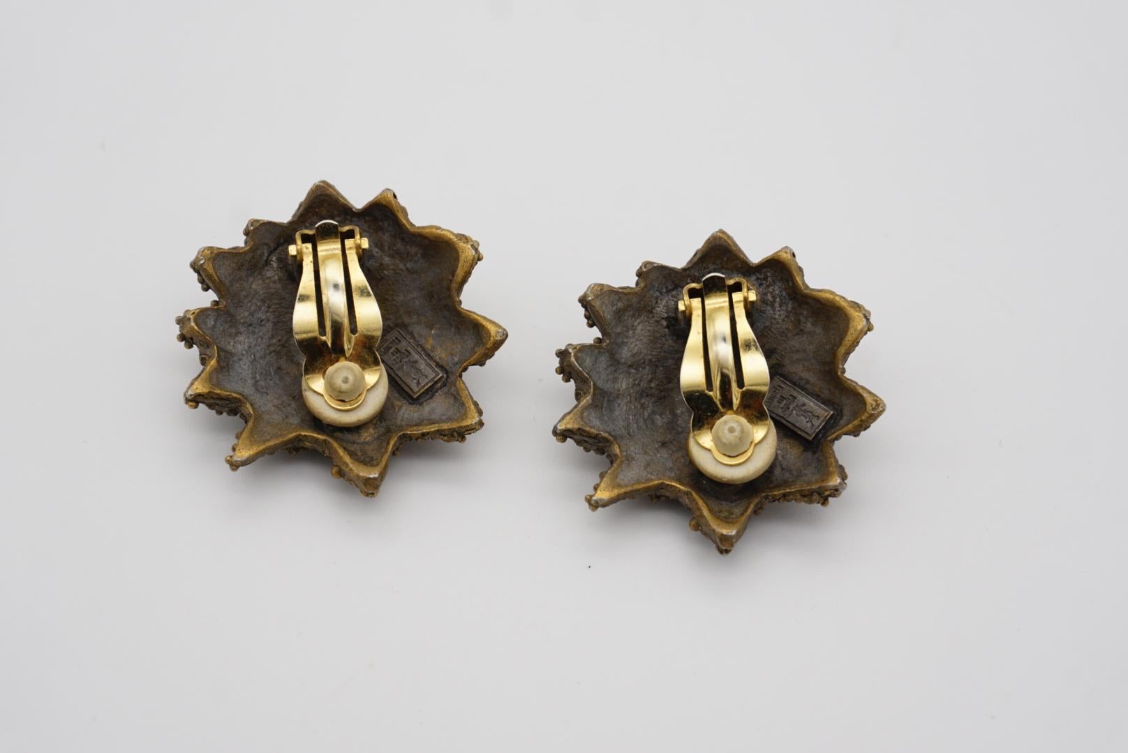 Yves Saint Laurent YSL Vintage Large Lion Animal Polygon Black Clip Earrings For Sale 8
