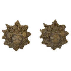 Yves Saint Laurent YSL Vintage Large Lion Polygon Animal Brown Black Earrings
