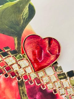 Yves Saint Laurent YSL Vintage Large Red Heart Love Ripple Gold Brooch Pendant