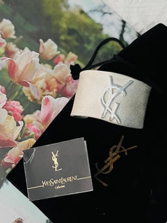 Yves Saint Laurent YSL Vintage Large Silver Ribbed Textured Chunky Bangle Cuff