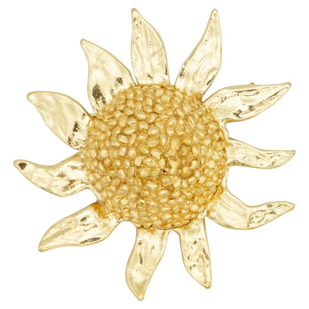 Yves Saint Laurent YSL Vintage Large Sunflower Sunburst Sun Dome Chunky Brooch For Sale