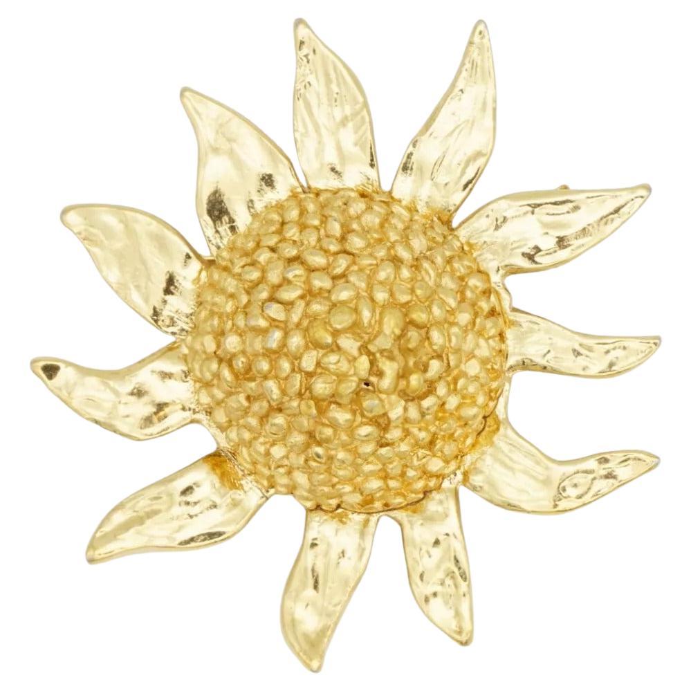 Yves Saint Laurent YSL Vintage Large Sunflower Sunburst Sun Dome Chunky Brooch