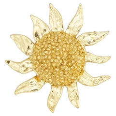 Yves Saint Laurent YSL Vintage Large Sunflower Sunburst Sun Dome Chunky Brooch