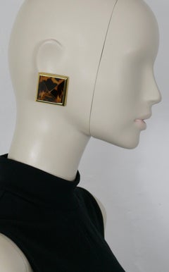 Yves Saint Laurent YSL Vintage Leopard Print Pyramid Clip-On Earrings